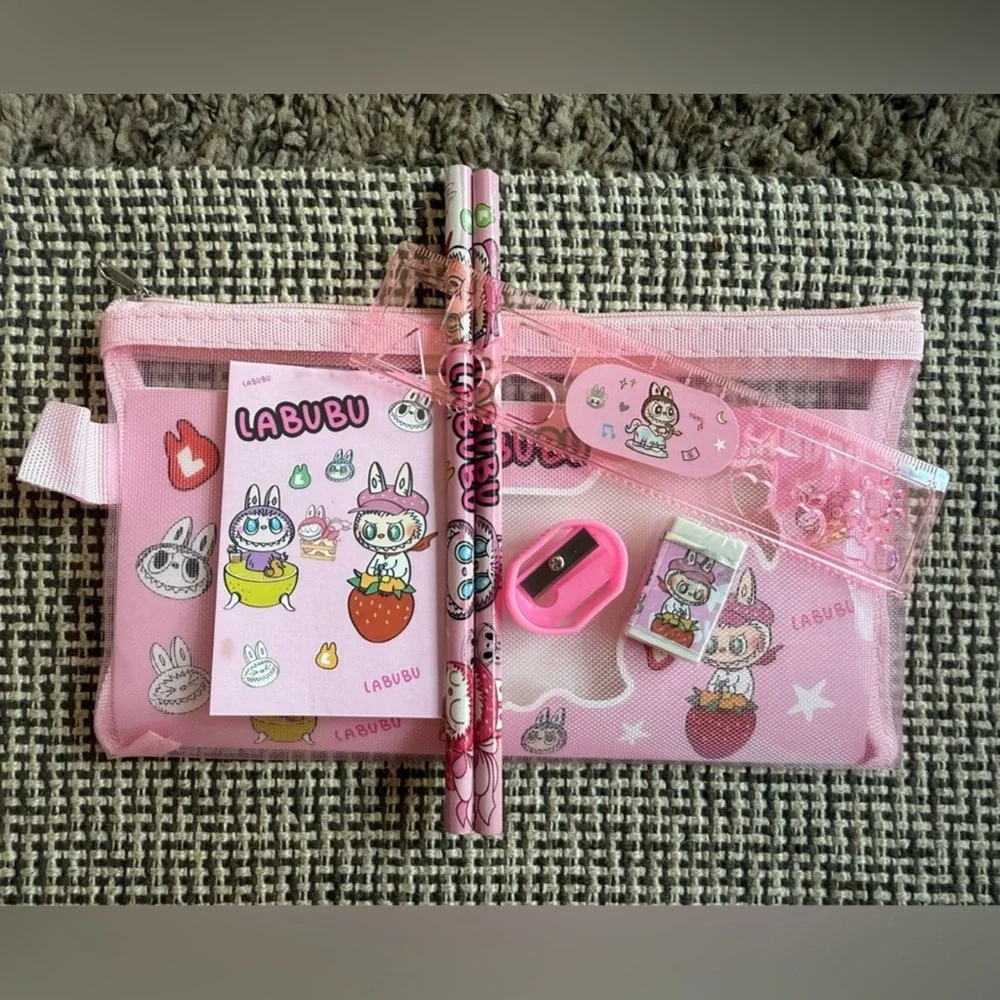 Labubu Stationery Set With Pencil Case, Pink Color